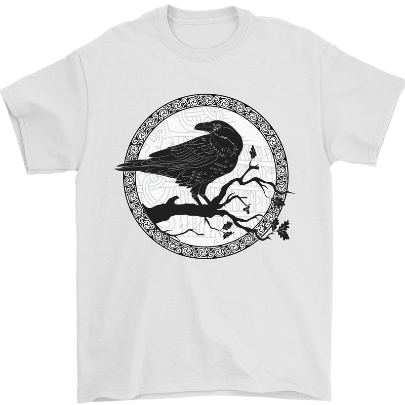 Viking Crow Celtic Norse Valhalla Odin Thor Mens T-Shirt Cotton Gildan White