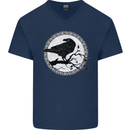 Viking Crow Celtic Norse Valhalla Odin Thor Mens V-Neck Cotton T-Shirt Navy Blue