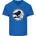 Viking Crow Celtic Norse Valhalla Odin Thor Mens V-Neck Cotton T-Shirt Royal Blue