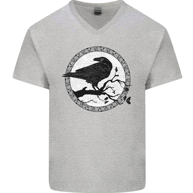Viking Crow Celtic Norse Valhalla Odin Thor Mens V-Neck Cotton T-Shirt Sports Grey