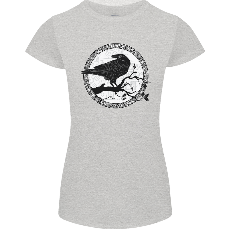 Viking Crow Celtic Norse Valhalla Odin Thor Womens Petite Cut T-Shirt Sports Grey