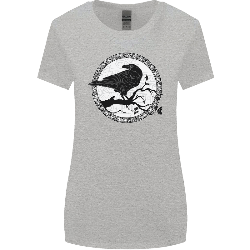 Viking Crow Celtic Norse Valhalla Odin Thor Womens Wider Cut T-Shirt Sports Grey