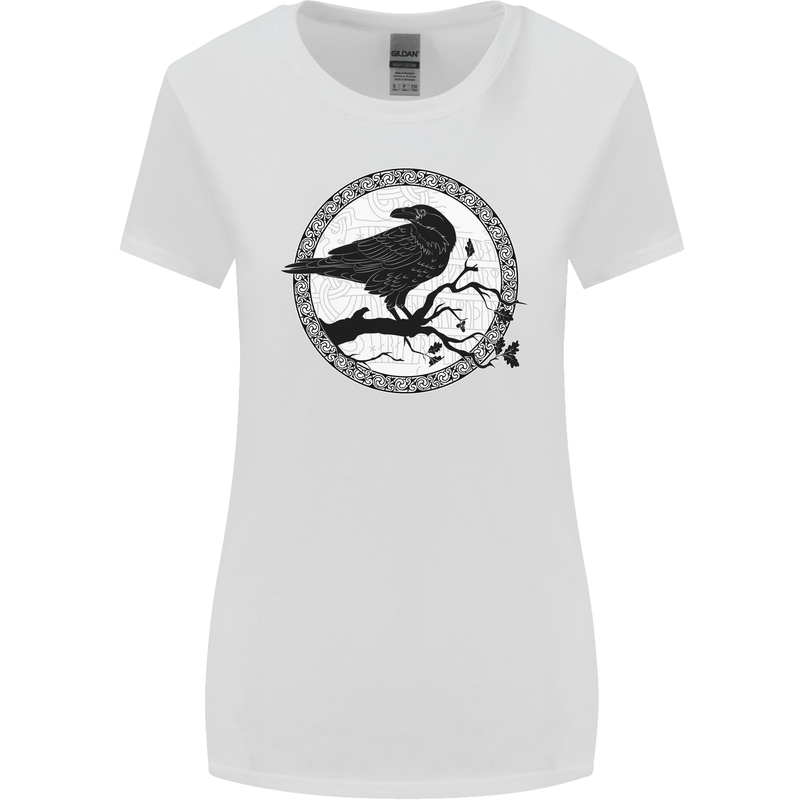 Viking Crow Celtic Norse Valhalla Odin Thor Womens Wider Cut T-Shirt White