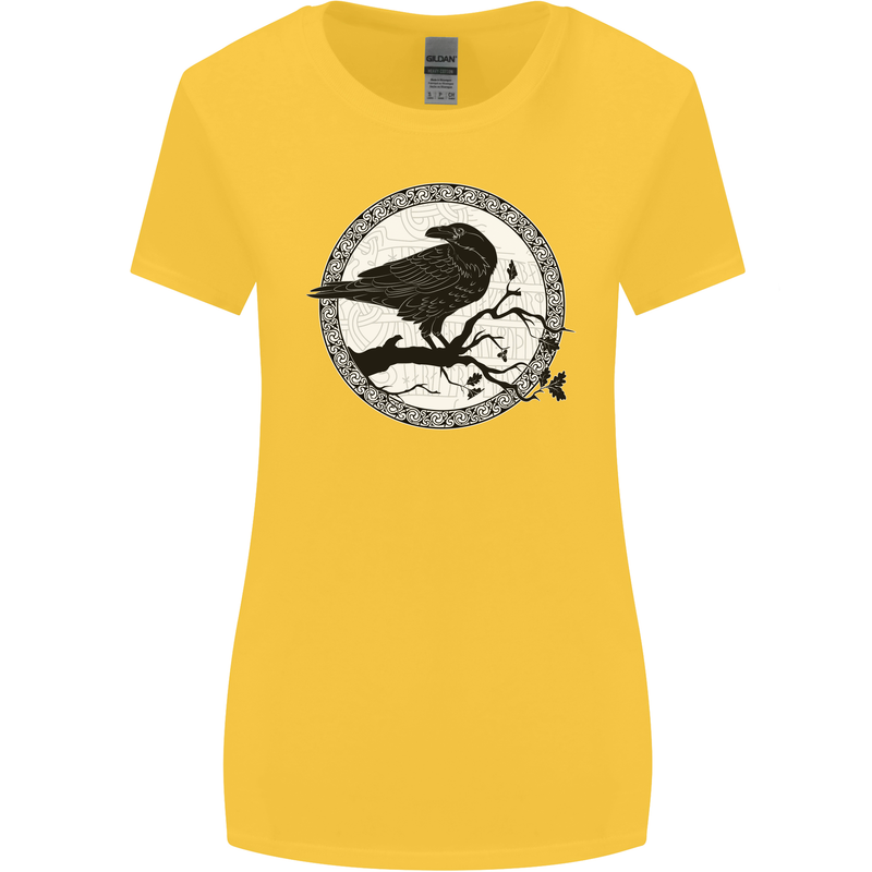 Viking Crow Celtic Norse Valhalla Odin Thor Womens Wider Cut T-Shirt Yellow