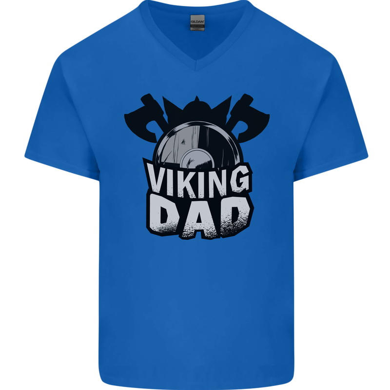 Viking Dad Funny Fathers Day Ragnar Odin Mens V-Neck Cotton T-Shirt Royal Blue