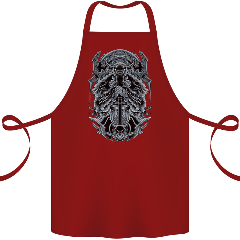 Viking God Odin Valhalla Norse Warrior Cotton Apron 100% Organic Maroon