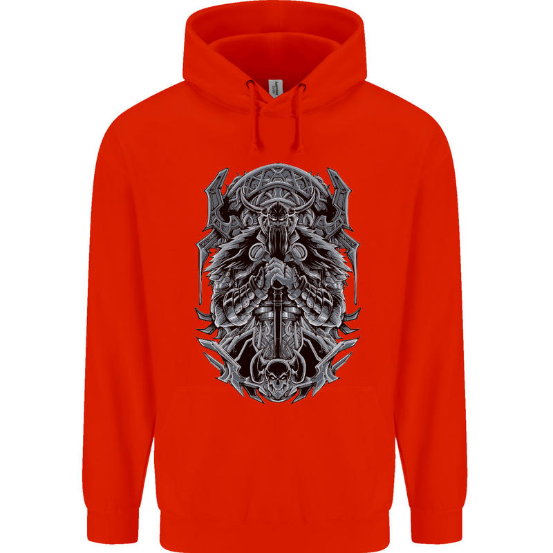 Viking God Odin Valhalla Norse Warrior Mens 80% Cotton Hoodie Bright Red