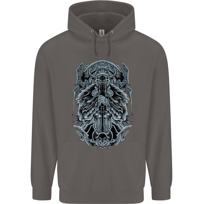 Viking God Odin Valhalla Norse Warrior Mens 80% Cotton Hoodie Charcoal