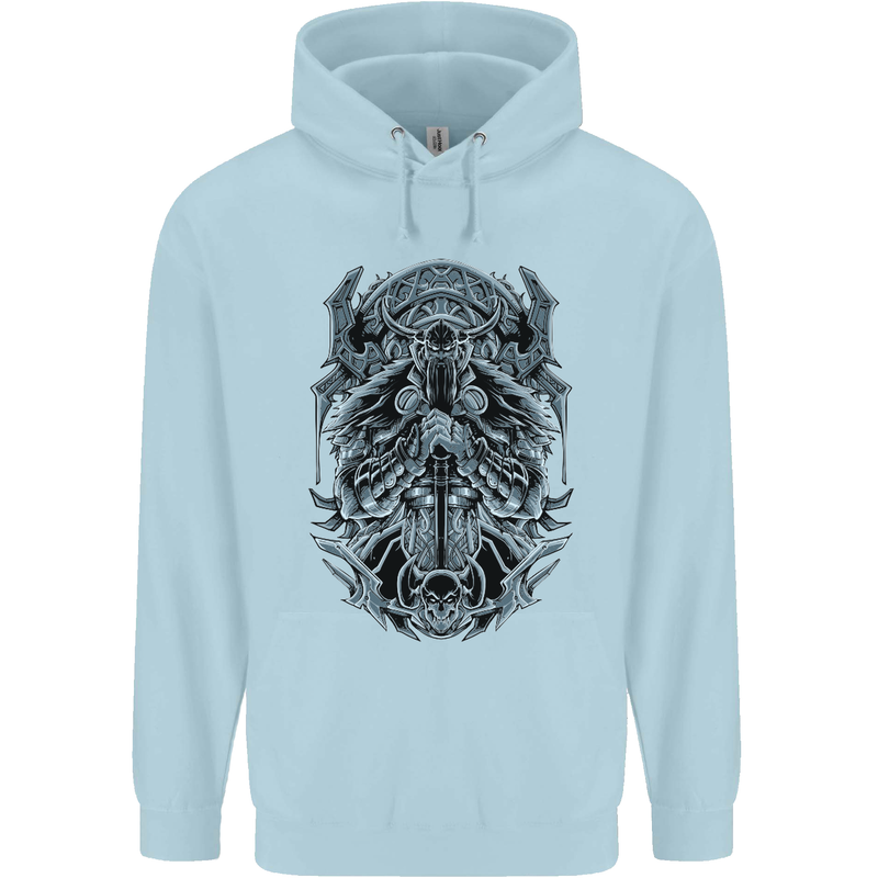 Viking God Odin Valhalla Norse Warrior Mens 80% Cotton Hoodie Light Blue