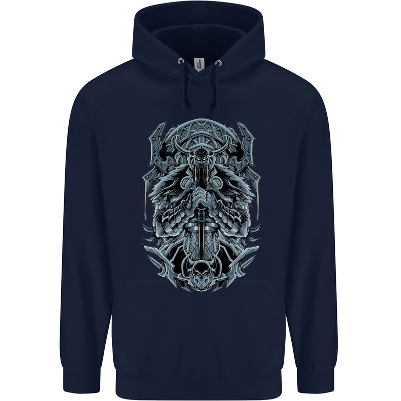 Viking God Odin Valhalla Norse Warrior Mens 80% Cotton Hoodie Navy Blue