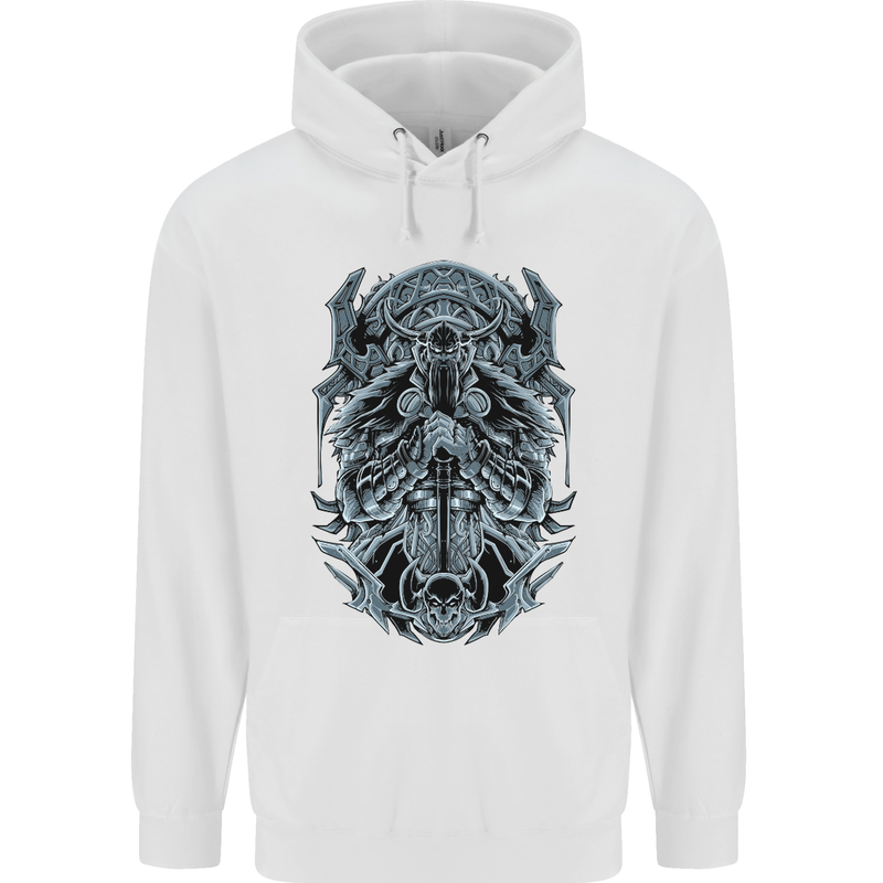 Viking God Odin Valhalla Norse Warrior Mens 80% Cotton Hoodie White