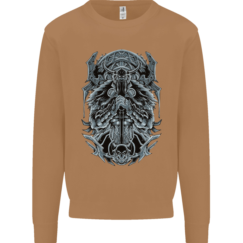 Viking God Odin Valhalla Norse Warrior Mens Sweatshirt Jumper Caramel Latte