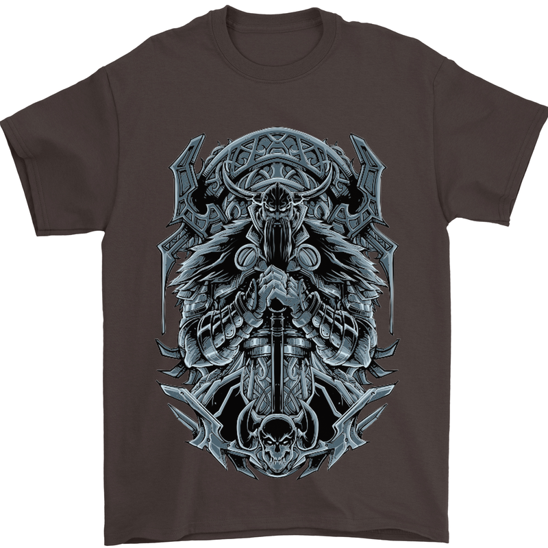Viking God Odin Valhalla Norse Warrior Mens T-Shirt Cotton Gildan Dark Chocolate
