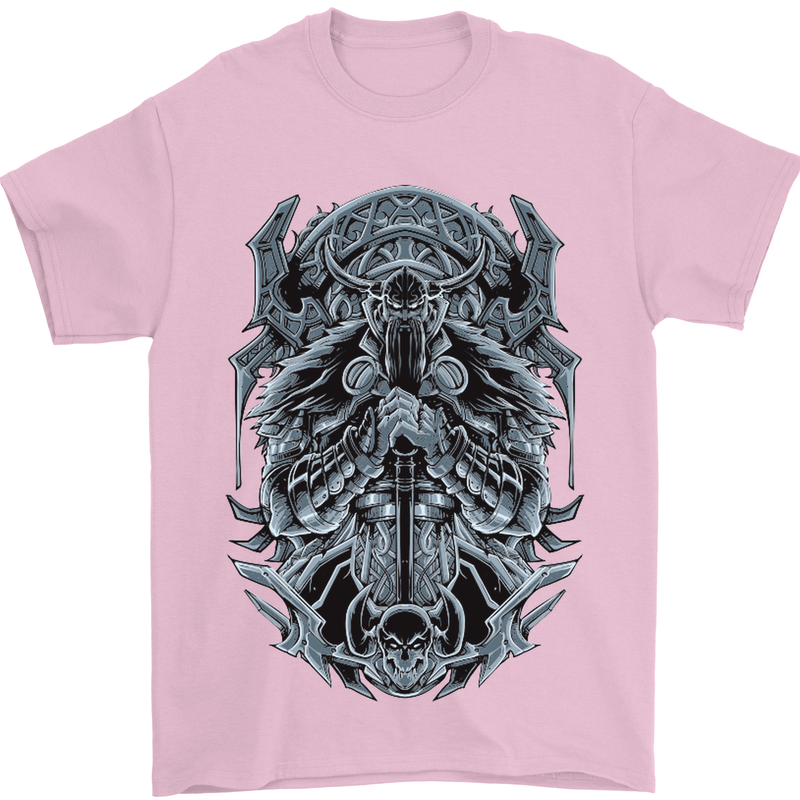 Viking God Odin Valhalla Norse Warrior Mens T-Shirt Cotton Gildan Light Pink