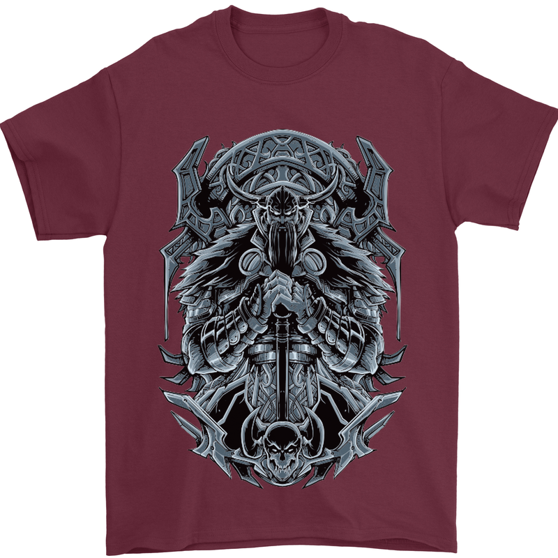 Viking God Odin Valhalla Norse Warrior Mens T-Shirt Cotton Gildan Maroon