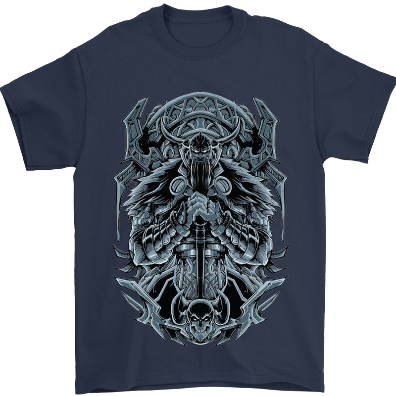 Viking God Odin Valhalla Norse Warrior Mens T-Shirt Cotton Gildan Navy Blue