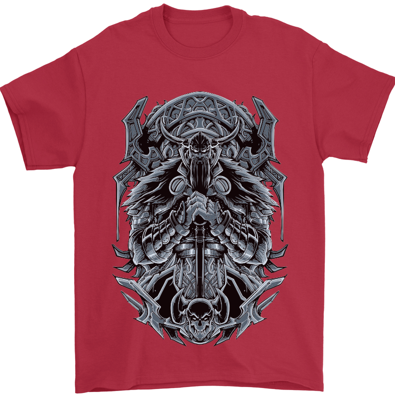 Viking God Odin Valhalla Norse Warrior Mens T-Shirt Cotton Gildan Red