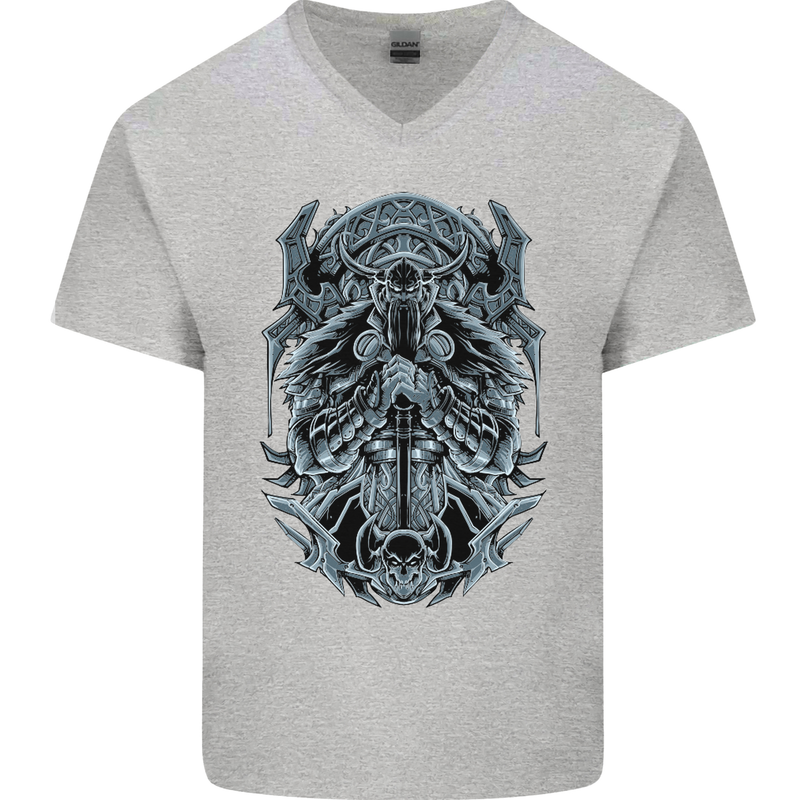 Viking God Odin Valhalla Norse Warrior Mens V-Neck Cotton T-Shirt Sports Grey