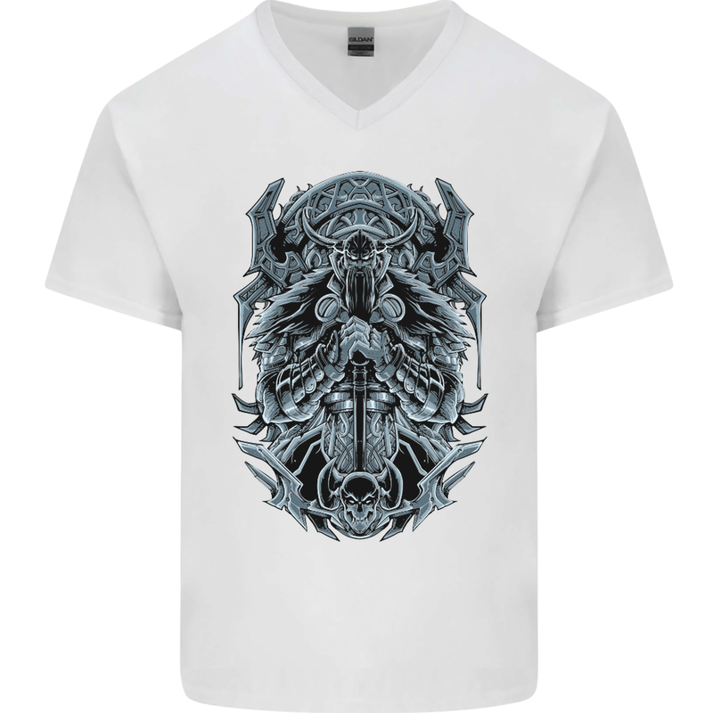 Viking God Odin Valhalla Norse Warrior Mens V-Neck Cotton T-Shirt White
