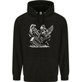 Viking Hammer and Raven Mens 80% Cotton Hoodie Black