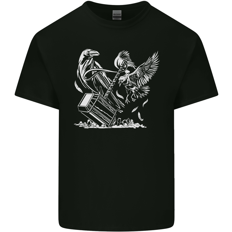 Viking Hammer and Raven Mens Cotton T-Shirt Tee Top Black