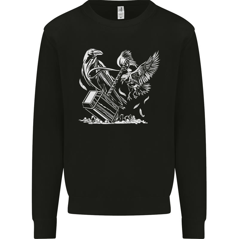 Viking Hammer and Raven Mens Sweatshirt Jumper Black