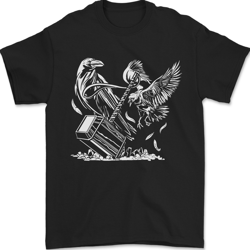 Viking Hammer and Raven Mens T-Shirt 100% Cotton Black