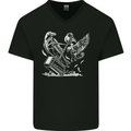 Viking Hammer and Raven Mens V-Neck Cotton T-Shirt Black