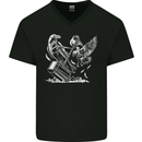 Viking Hammer and Raven Mens V-Neck Cotton T-Shirt Black
