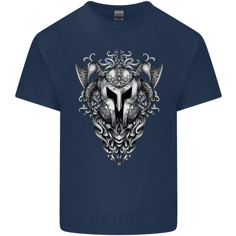 Viking Helmet Valhalla Gym Training Top Mens Cotton T-Shirt Tee Top Navy Blue