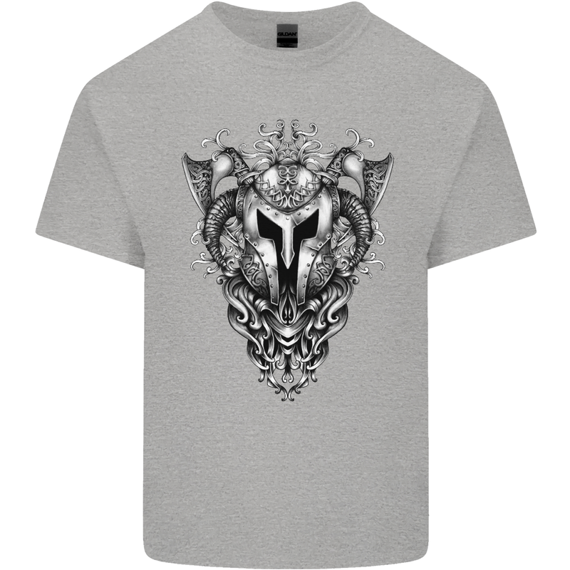 Viking Helmet Valhalla Gym Training Top Mens Cotton T-Shirt Tee Top Sports Grey