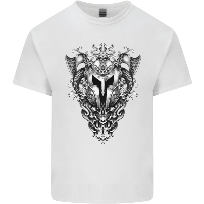 Viking Helmet Valhalla Gym Training Top Mens Cotton T-Shirt Tee Top White