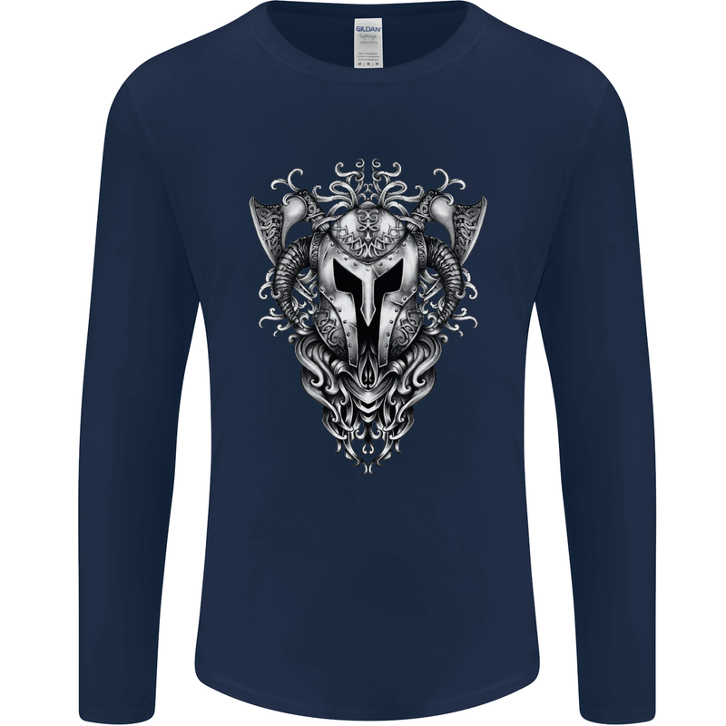 Viking Helmet Valhalla Gym Training Top Mens Long Sleeve T-Shirt Navy Blue
