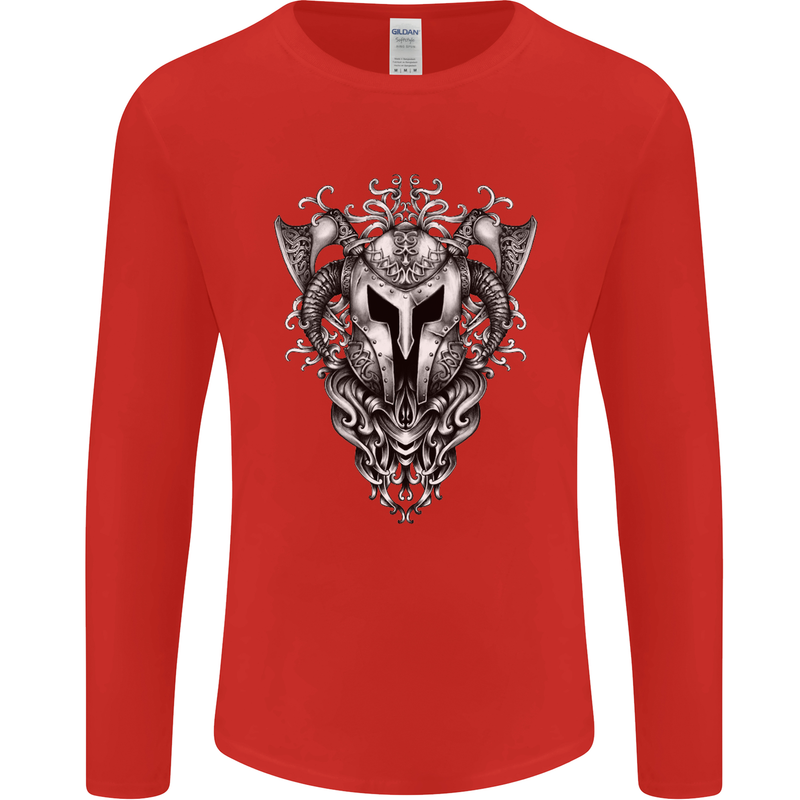 Viking Helmet Valhalla Gym Training Top Mens Long Sleeve T-Shirt Red
