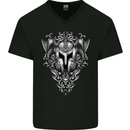 Viking Helmet Valhalla Gym Training Top Mens V-Neck Cotton T-Shirt Black