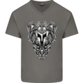Viking Helmet Valhalla Gym Training Top Mens V-Neck Cotton T-Shirt Charcoal