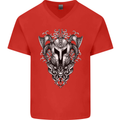 Viking Helmet Valhalla Gym Training Top Mens V-Neck Cotton T-Shirt Red