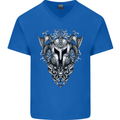 Viking Helmet Valhalla Gym Training Top Mens V-Neck Cotton T-Shirt Royal Blue