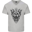Viking Helmet Valhalla Gym Training Top Mens V-Neck Cotton T-Shirt Sports Grey