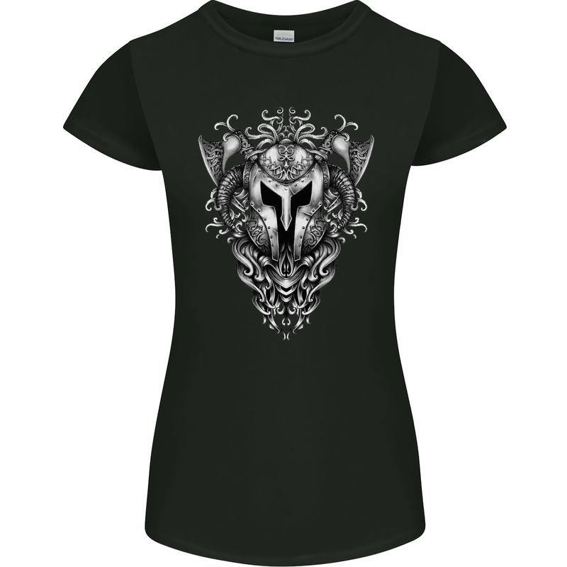 Viking Helmet Valhalla Gym Training Top Womens Petite Cut T-Shirt Black