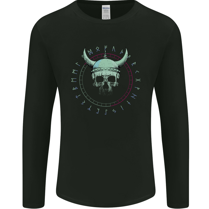 Viking Skull Runic Text Mens Long Sleeve T-Shirt Black