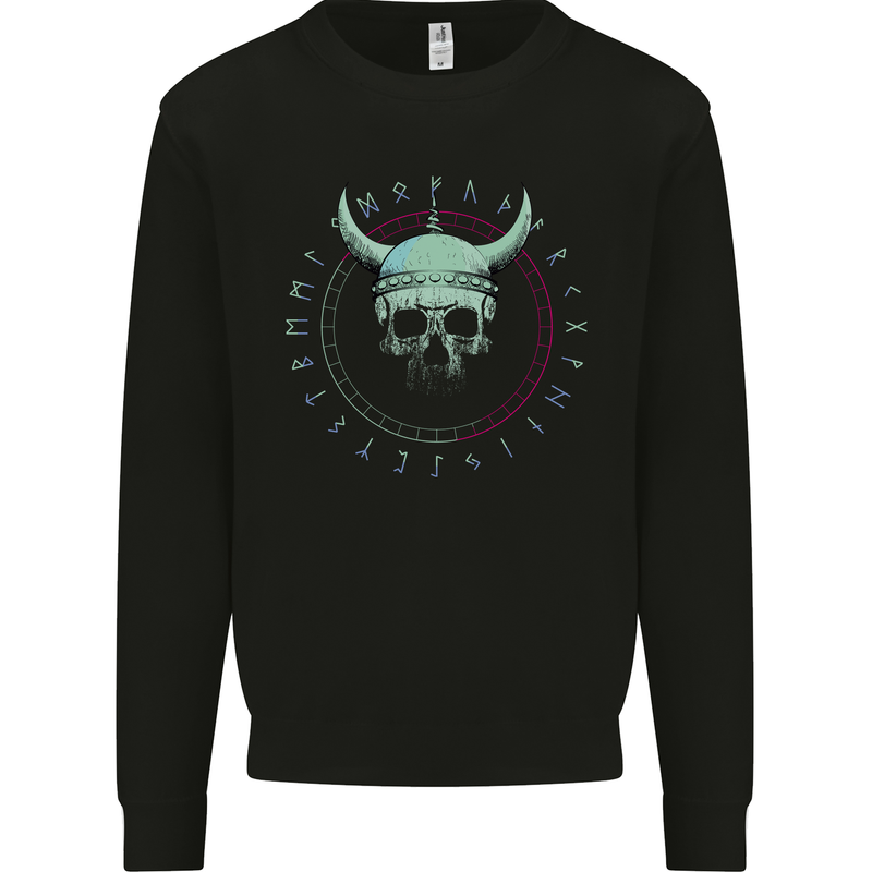 Viking Skull Runic Text Mens Sweatshirt Jumper Black