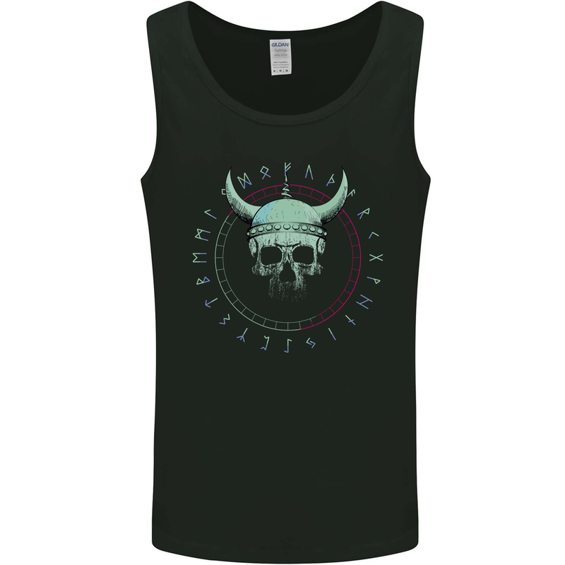 Viking Skull Runic Text Mens Vest Tank Top Black