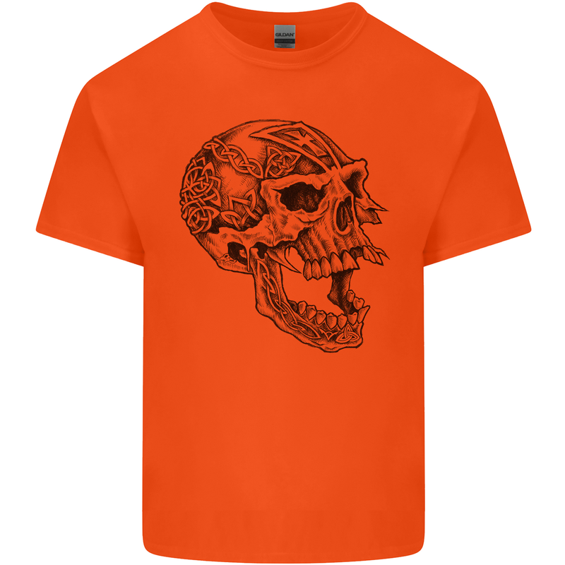 Viking Skull Symbols Kids T-Shirt Childrens Orange