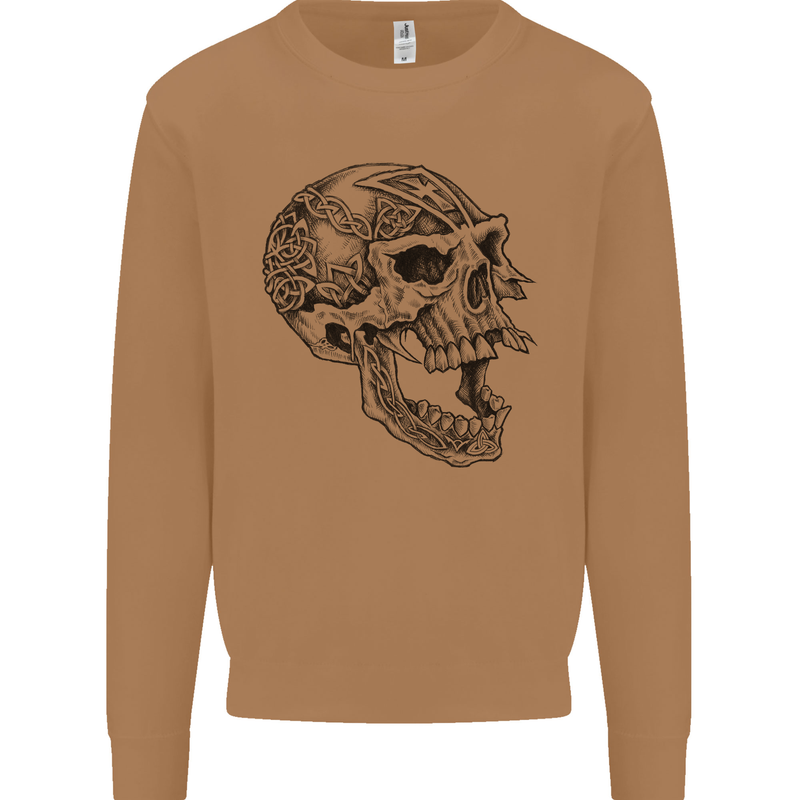 Viking Skull Symbols Mens Sweatshirt Jumper Caramel Latte