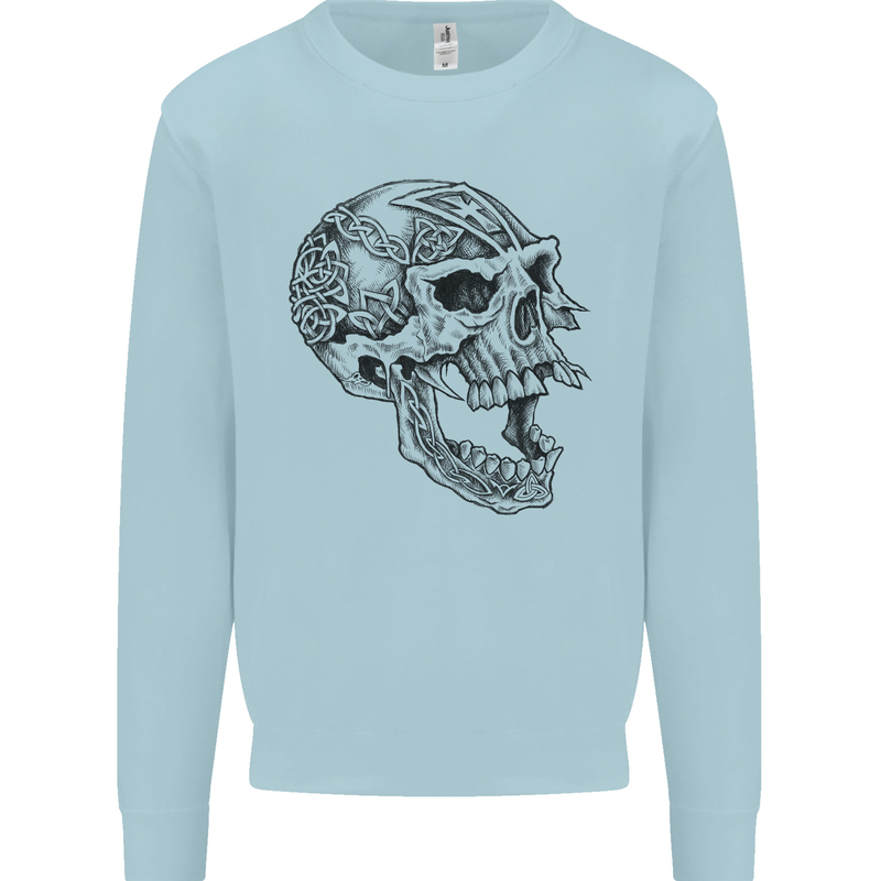 Viking Skull Symbols Mens Sweatshirt Jumper Light Blue