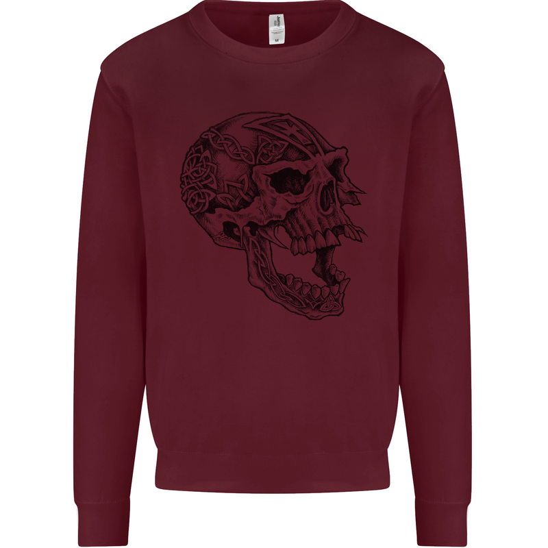 Viking Skull Symbols Mens Sweatshirt Jumper Maroon