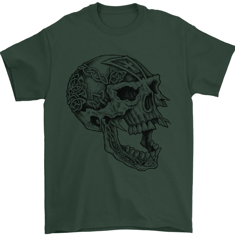 Viking Skull Symbols Mens T-Shirt Cotton Gildan Forest Green