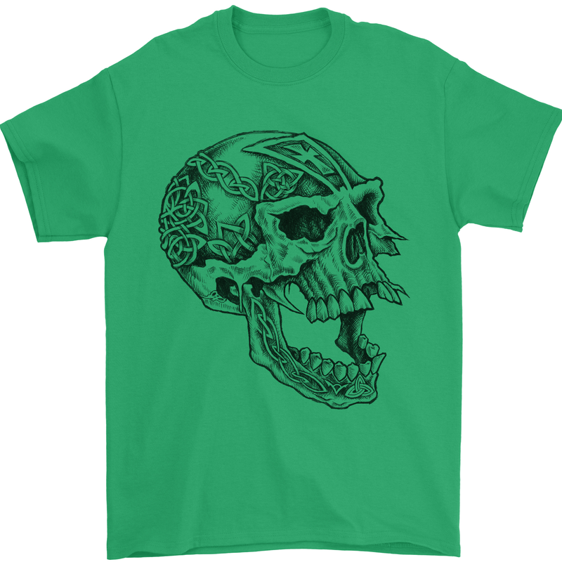 Viking Skull Symbols Mens T-Shirt Cotton Gildan Irish Green