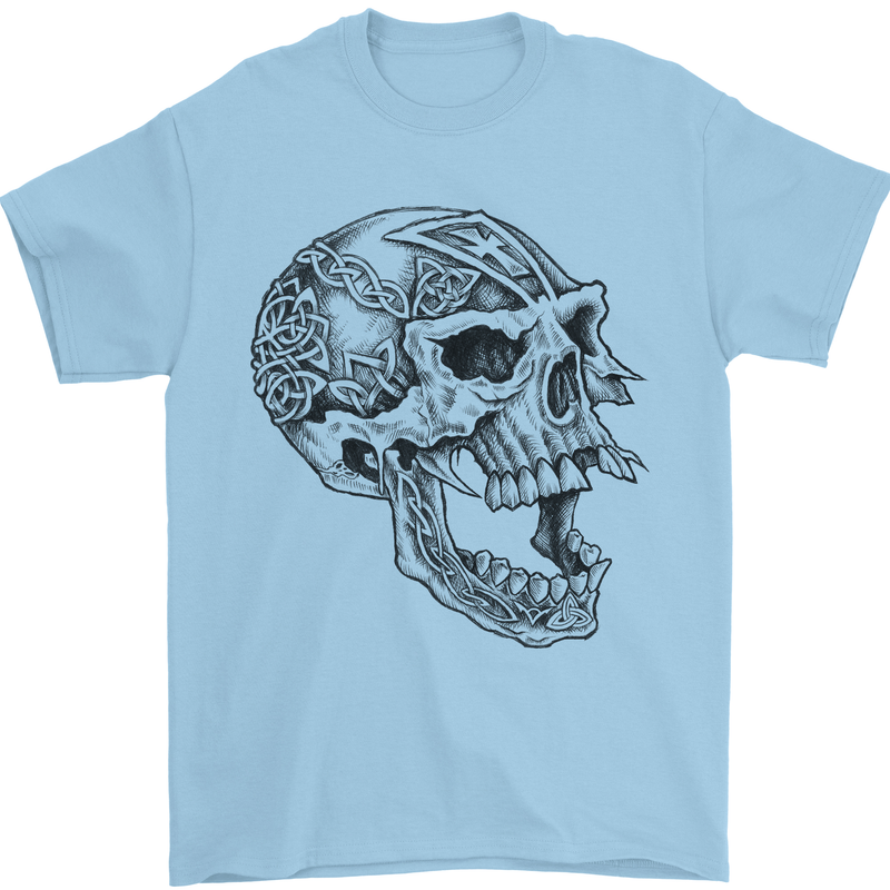 Viking Skull Symbols Mens T-Shirt Cotton Gildan Light Blue